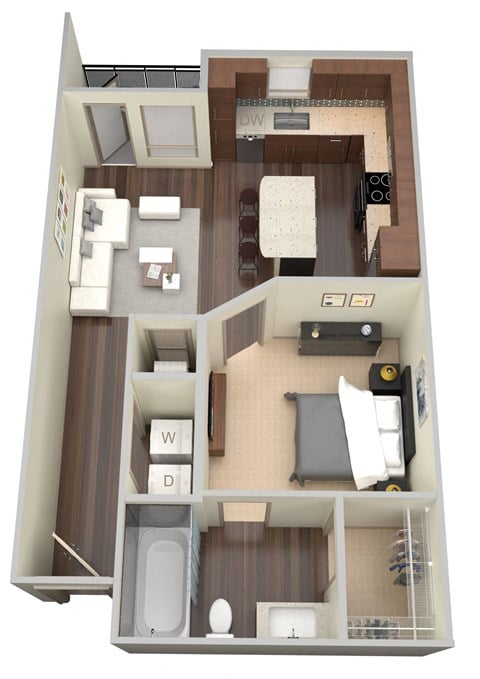 Floor plan for studio, 1 bath, 526 sqft